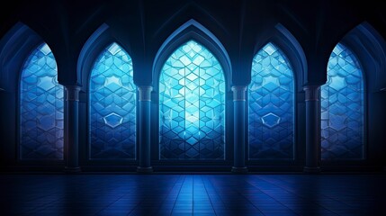 Blue Mosque Design Ethereal Blue Glass Windows Illuminating the Dark Space