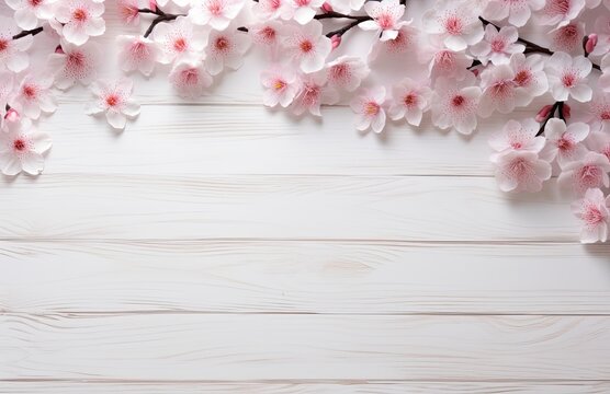 Spring Flowers on White Wooden Background