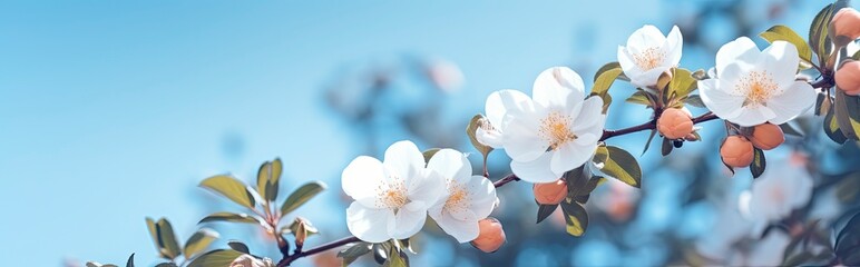 Blooming Rose Bush Border on Blue Sky - Spring Elegance