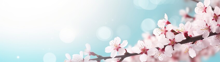 Springtime Blossoming Apricot Tree Branches - Web Banner with Copy Space