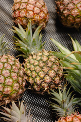 fresh pineapple on the table, fruit market display