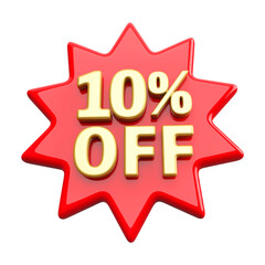 Special 10 percent off sale with number 3d render red tag label