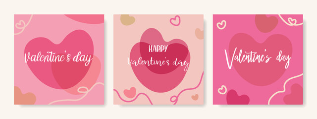 Square pink templates for Valentine's Day. Postcards for Valentine's Day. Valentine's cards.