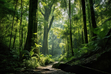 Path in the Lush Green Forest. Generative Ai