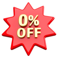 Special 0 percent off sale with number 3d render red tag label