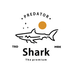 vintage retro hipster shark logo vector outline monoline art icon