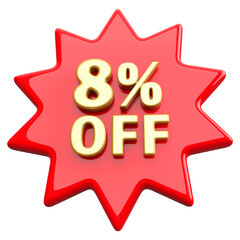 Special 8 percent off sale with number 3d render red tag label