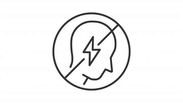 Stress management line animation. Head and lightning bolt animated icon. Coping with difficult events in life. Black illustration on white background. HD video with alpha channel. Motion graphic
