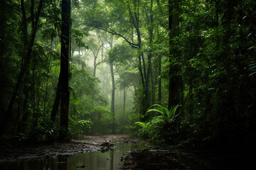 Fototapeta na wymiar Path in the Lush Green Forest. Generative Ai