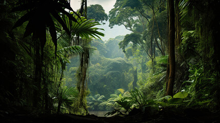 Naklejka premium Path in the Lush Green Forest. Generative Ai