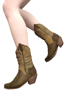 3D Render of Female legs in cowboy boots