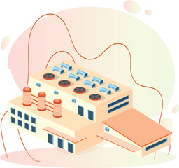  Industrial plant factory illustration set. 