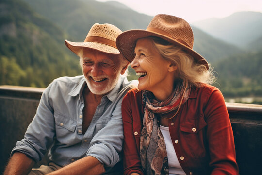 Happy senior couple traveling together