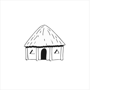 vector image of a simple house, black and white colors, white and black background