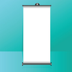 Creative vector illustration of empty roll up banners with paper canvas texture isolated on solid background