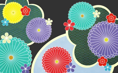 Poster 和風の花柄のイラスト © 育美 上田