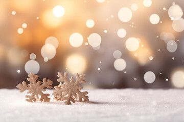 Fototapeta na wymiar a winter wonderland with snowflakes and bokeh lights