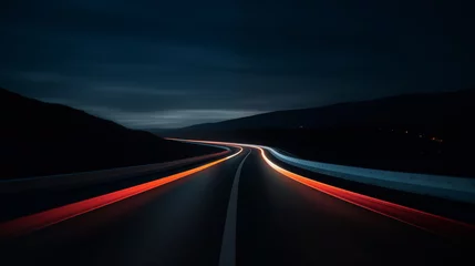 Fotobehang Highway car light track at night,created with Generative AI tecnology. © henvryfo