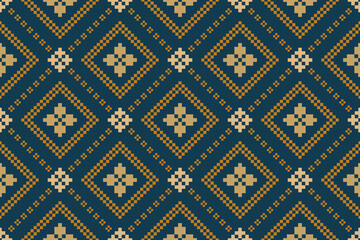 Indigo navy blue geometric traditional ethnic pattern Ikat seamless pattern border abstract design for fabric print cloth dress carpet curtains and sarong Aztec African Indian Indonesian