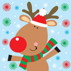 Cute Christmas Reindeer on Blue Background