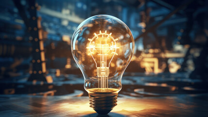 Ligh bulb and Gears Depicting Innovation Amid Success Risks and Challenges - obrazy, fototapety, plakaty
