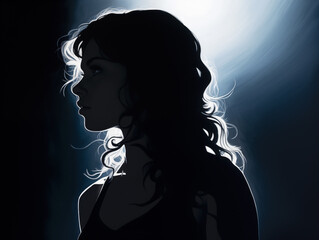 Backlit silhouette of pretty woman,created with Generative AI tecnology.
