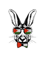Easter bunny hand drawn portrait. Patriotic sublimation in colors of national flag on white background. Palestine
