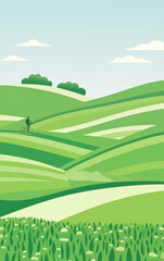 Cycling in green fields,created with Generative AI tecnology.