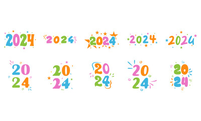 Cute 2024 typography collection set elements, with a variety of shapes and ornaments. Suitable for design needs related to the new year