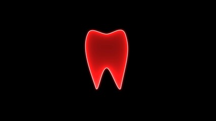 Healthy dental logo design tooth icon. Tooth shape icon, dental symbol, dentist sign. Oral and dental logos. neon red tooth Silhouette isolated on black background.