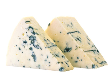 Blue cheese on white background isolated - obrazy, fototapety, plakaty