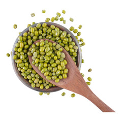 Mungbeans in Wooden Bowl and Spoon Isolated Transparent