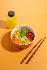 Hawaiian salmon poke bowl with rice