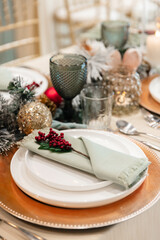 Festive Ornament Decorated Christmas Dinner Table