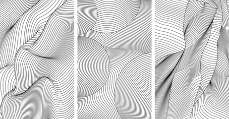 Abstract shape wallpapers set isolated on white. Line illustration background collection. Ink painting style composition for decoration.