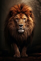 Fototapeta premium Majestic lion posing regally, its eyes glistening with determination.