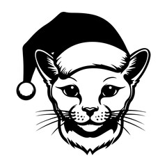 Christmas cat, Cute Burmese Cat in Santa hat head, Generative AI.