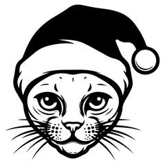 Christmas cat, Cute Burmese Cat in Santa hat head, Generative AI.