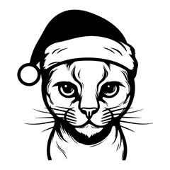 Christmas cat, Cute Burmese Cat in Santa hat head, Generative AI.