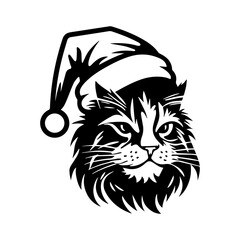 Christmas cat, Cute Maine Coon Cat in Santa hat head, Generative AI.