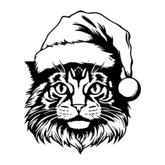 Christmas cat, Cute Maine Coon Cat in Santa hat head, Generative AI.