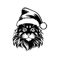 Christmas cat, Cute Maine Coon Cat in Santa hat head, Generative AI.