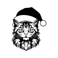 Christmas cat, Cute Maine Coon Cat in Santa hat head, Generative AI.