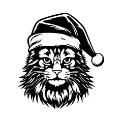 Christmas cat, Cute Maine Coon Cat in Santa hat head, Generative AI.