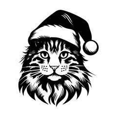 Christmas cat, Cute Maine Coon Cat in Santa hat head, Generative AI.