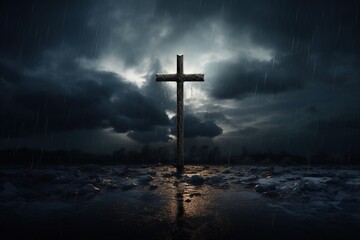 Cross in the dark with stormy sky - obrazy, fototapety, plakaty