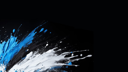 Blue, black, and white color splash on a black background—a dynamic backdrop for a poster or display, inspired by the colors of the Estonian flag.
