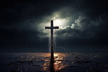 Cross in the dark with stormy sky