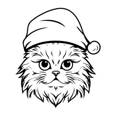 Christmas cat, Cute Persian Cat in Santa hat head, Generative AI.