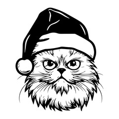 Christmas cat, Cute Persian Cat in Santa hat head, Generative AI.
